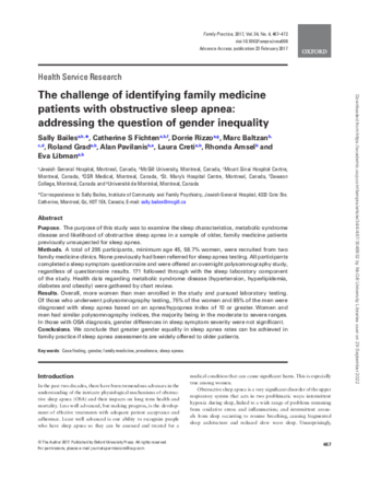 The challenge of identifying family medicine patients with obstructive sleep apnea: addressing the question of gender inequality thumbnail