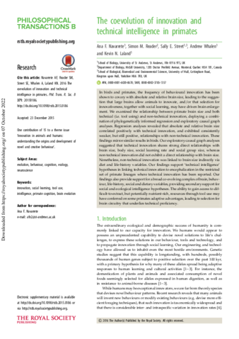 The coevolution of innovation and technical intelligence in primates thumbnail