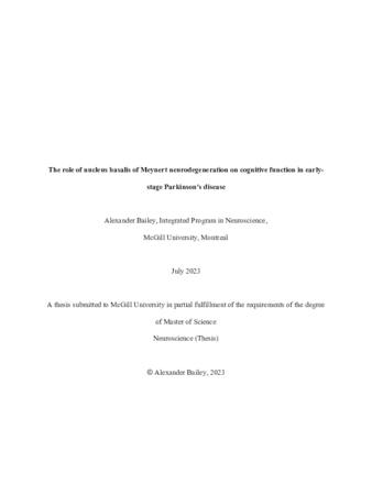 The role of nucleus basalis of Meynert neurodegeneration on cognitive function in early-stage Parkinson's disease thumbnail