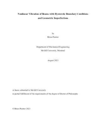 Nonlinear Vibration of Beams with Hysteretic Boundary Conditions  and Geometric Imperfections thumbnail