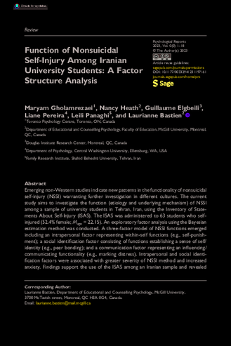 Function of Nonsuicidal Self-Injury Among Iranian University Students: A Factor Structure Analysis thumbnail