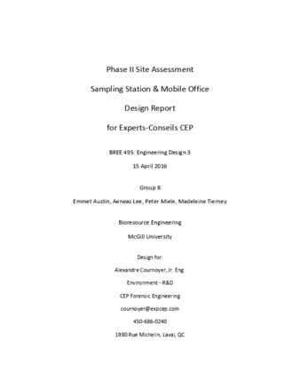 Phase II Site Assessment Sampling Station & Mobile Office Design Report for Experts-Conseils CEP thumbnail