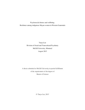 Psychosocial distress and wellbeing: Resilience among indigenous Mayan women in Western Guatemala thumbnail