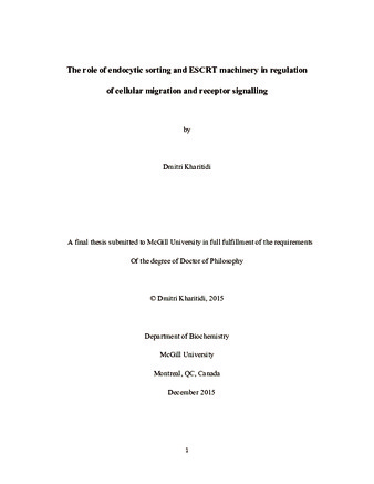 The role of endocytic sorting and ESCRT machinery in regulation of cellular migration and receptor signalling thumbnail