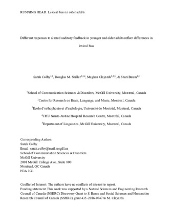 Different Responses to Altered Auditory Feedback in Younger and Older Adults Reflect Differences in Lexical Bias. thumbnail