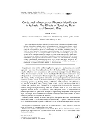 Contextual Influences on Phonetic Identification in Aphasia: The Effects of Speaking Rate and Semantic Bias thumbnail