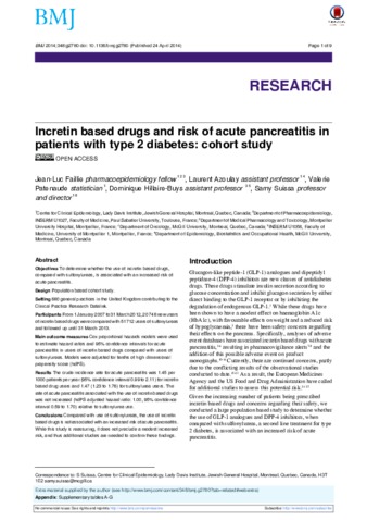 Incretin based drugs and risk of acute pancreatitis in patients with type 2 diabetes: cohort study thumbnail