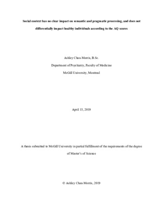 Social context has no clear impact on semantic and pragmatic processing, and does not differentially impact healthy individuals according to the AQ scores thumbnail