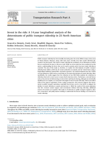 Invest in the ride: A 14 year longitudinal analysis of the T determinants of public transport ridership in 25 North American cities thumbnail