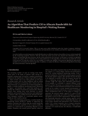 An Algorithm That Predicts CSI to Allocate Bandwidth for Healthcare Monitoring in Hospital's Waiting Rooms thumbnail