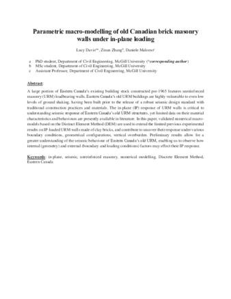 Parametric macro-modelling of old Canadian brick masonry walls under in-plane loading thumbnail