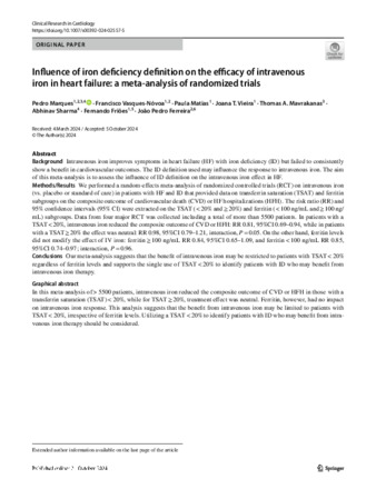 Influence of iron deficiency definition on the efficacy of intravenous iron in heart failure: a meta-analysis of randomized trials thumbnail