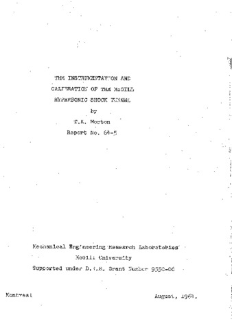 The instrumentation and calibration of the McGill hypersonic shock tunnel thumbnail