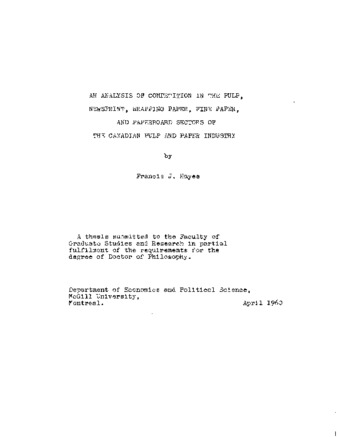 An analysis of competition in the pulp, newsprint, wrapping paper, fine paper, and paperboard sectors of the Canadian pulp and paper industry. thumbnail