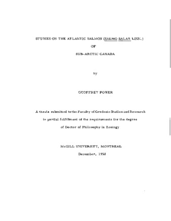 Studies on the Atlantic Salmon (Salmo Salar Linn.) of Sub-Arctic Canada. thumbnail
