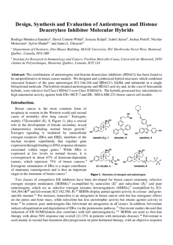 Design, Synthesis and Evaluation of Antiestrogen and Histone Deacetylase Inhibitor Molecular Hybrids thumbnail