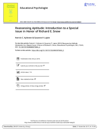 Reassessing Aptitude: Introduction to a Special Issue in Honor of Richard E. Snow thumbnail
