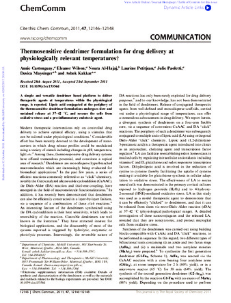 Thermosensitive dendrimer formulation for drug delivery at physiologically relevant temperatures thumbnail