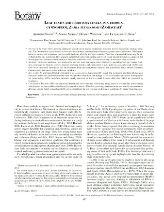 Leaf traits and herbivory levels in a tropical gymnosperm, Zamia stevensonii (Zamiaceae) thumbnail