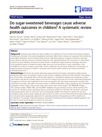 Do sugar-sweetened beverages cause adverse health outcomes in adults? A systematic review protocol thumbnail