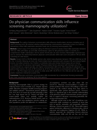 Do physician communication skills influence screening mammography utilization? thumbnail