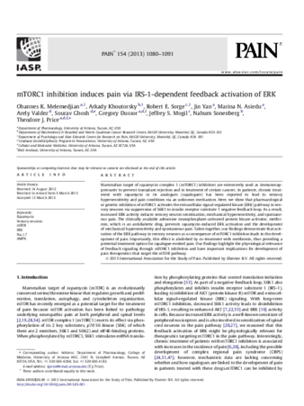 mTORC1 inhibition induces pain via IRS-1-dependent feedback activation of ERK thumbnail