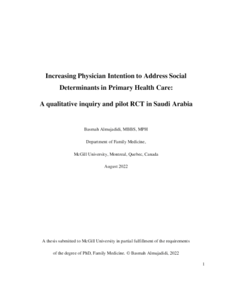 Increasing physician intention to address social determinants in primary health care:  A qualitative inquiry and pilot RCT in Saudi Arabia thumbnail