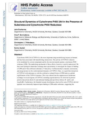 Structural Dynamics of Cytochrome P450 3A4 in the Presence of Substrates and Cytochrome P450 Reductase. thumbnail