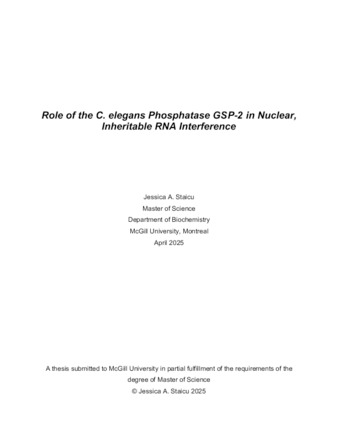Role of the C. elegans phosphatase GSP-2 in nuclear, inheritable RNA interference thumbnail