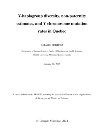 Y-haplogroup diversity, non-paternity estimates, and Y chromosome mutation rates in Quebec thumbnail
