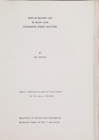 Rates of Moistuire Loss of Celery Under Refrigerated Storage Conditions thumbnail