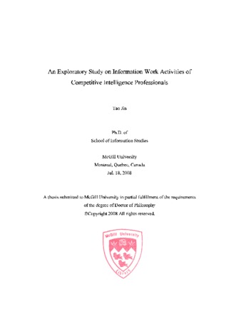 An exploratory study on information work activities of competitive intelligence professionals thumbnail