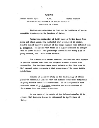 Studies on the incidence of bovine parasitic bronchitis in Quebec. thumbnail