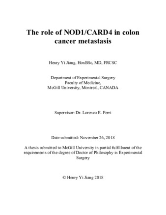 The role of NOD1/CARD4 in colon cancer metastasis thumbnail