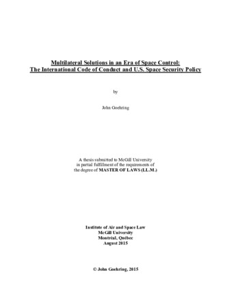 Multilateral solutions in an era of space control: the international code of conduct and U.S. space security policy thumbnail