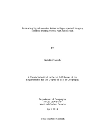 Evaluating Signal-to-noise Ratios in Hyperspectral Imagery Summed During versus Post Acquisition thumbnail