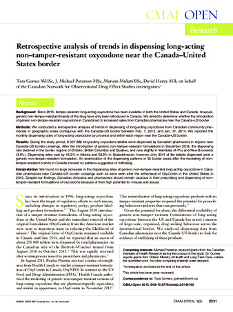 Retrospective analysis of trends in dispensing long-acting non–tamper-resistant oxycodone near the Canada–United States border thumbnail