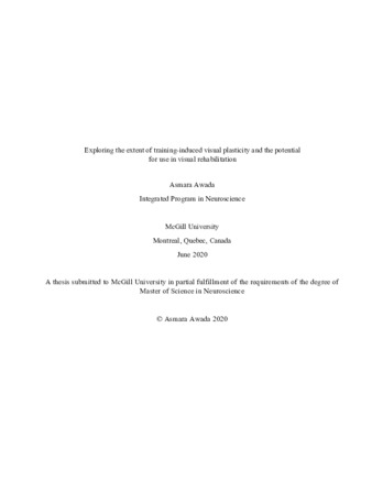 Exploring the extent of training-induced visual plasticity and the potential for use in visual rehabilitation thumbnail