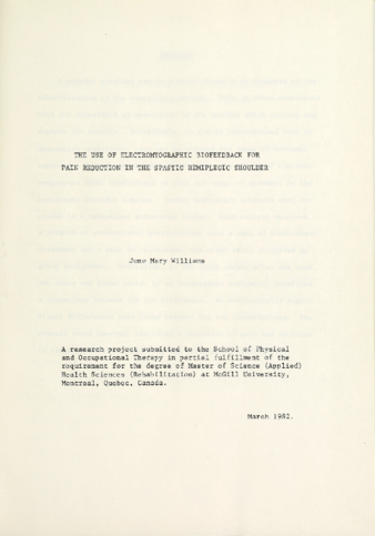The use of electromyographic biofeedback for pain reduction in the spastic hemiplegic shoulder thumbnail