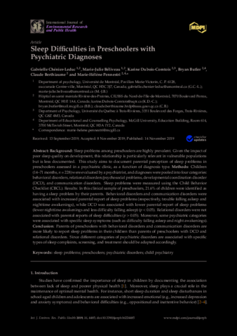 Sleep Difficulties in Preschoolers with Psychiatric Diagnoses thumbnail