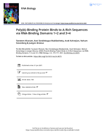 Poly(A)-Binding Protein Binds to A-Rich Sequences via RNA-Binding Domains 1+2 and 3+4 thumbnail