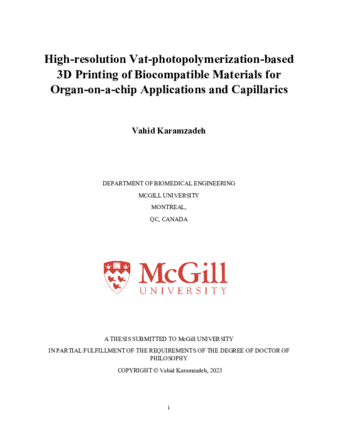 High-resolution Vat-photopolymerization-based 3D Printing of Biocompatible Materials for Organ-on-a-chip Applications and Capillarics thumbnail