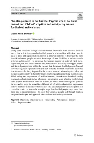 “I’m also prepared to not find me. It's great when I do, but it doesn't hurt if I don't”: crip time and anticipatory erasure for disabled archival users thumbnail