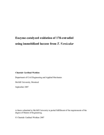 Enzyme-catalysed oxidation of 17beta-estradol using immobolized laccase from «T. Versicolor» thumbnail