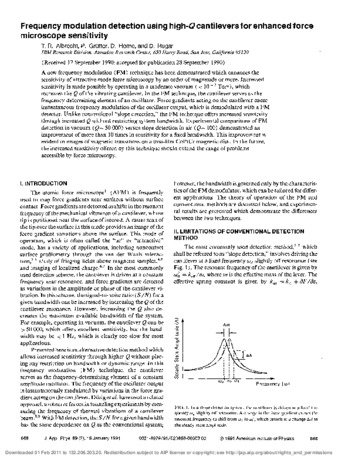 Frequency modulation detection using high-Q cantilevers for enhanced force microscope sensitivity thumbnail