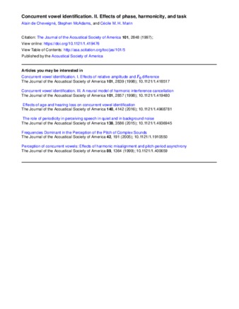 Concurrent vowel identification. II. Effects of phase, harmonicity, and task thumbnail