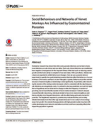 Social Behaviours and Networks of Vervet Monkeys Are Influenced by Gastrointestinal Parasites thumbnail