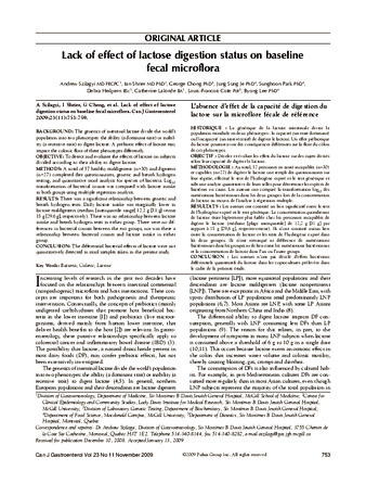 Lack of Effect of Lactose Digestion Status on Baseline Fecal Microflora thumbnail