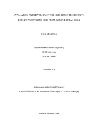 Evaluation and development of lime-based products to reduce phosphorus loss from agricultural soils thumbnail