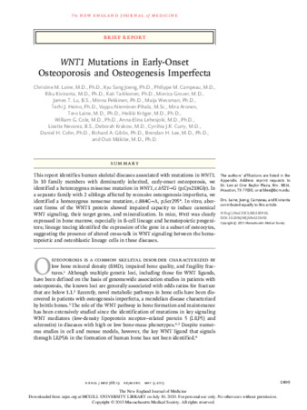 WNT1 Mutations in Early-Onset Osteoporosis and Osteogenesis Imperfecta thumbnail